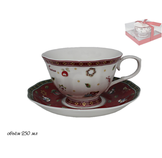 Чашка с блюдцем НОВЫЙ ГОД в под.уп.(х36) Фарфор 105-591 фото 1 — Posudio