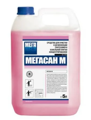 МЕГАСАН М гель ср-во для санит. очистки сантехники и каф. плитки с антимикроб дейст. 5л/3 &mdash; Posudio