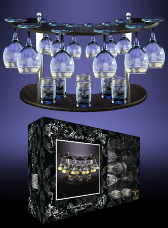 Набор с барной стойкой 19пр. &quot;Нежность&quot; (Гусь Хрусталь) — Posudio