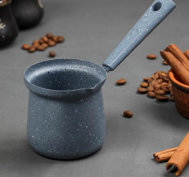 Турка с а/п покрытием "Мрамор грэй" d8 см,19,5х8,5х12 см, индукция &mdash; Posudio