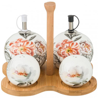 Набор д/специй 4пр Цветочная коллекция на деревянной подставке — Posudio