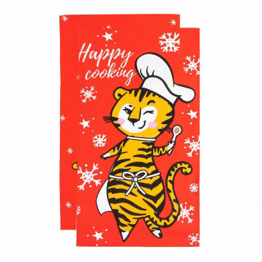 Набор полотенец кух.2шт.Доляна&quot;Happy cooking&quot; 35*60см.(100%хл.) — Posudio