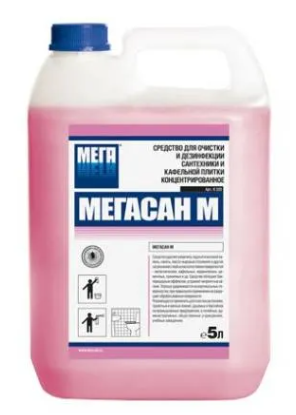 МЕГАСАН М гель ср-во для санит. очистки сантехники и каф. плитки с антимикроб дейст. 5л/3 &mdash; Posudio