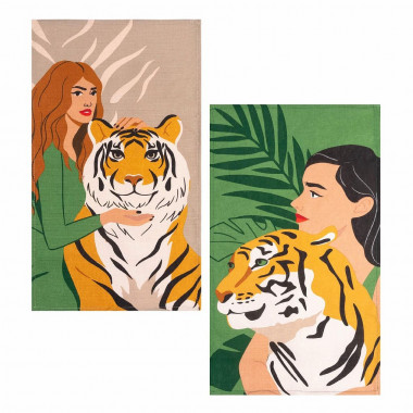 Набор полотенец кух.2шт.Доляна&quot;Girl and tiger&quot; 35*60см.(100%хл.) — Posudio