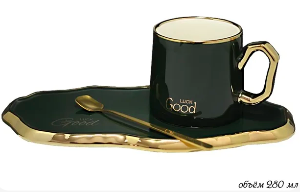 Чашка 280 мл с блюдцем и ложкой в под.уп.(х24) 106-078 фото 1 — Posudio