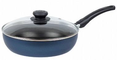 Сотейник 240мм  1-ручка стеклянная крышка а/п Сатин — Posudio