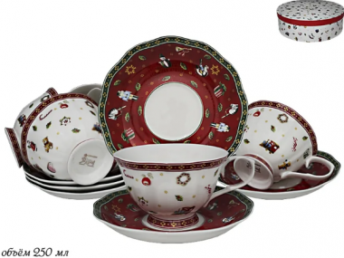 Чайный набор 12пр. 250 мл НОВЫЙ ГОД в под.уп.(х6) Фарфор 105-593 — Posudio