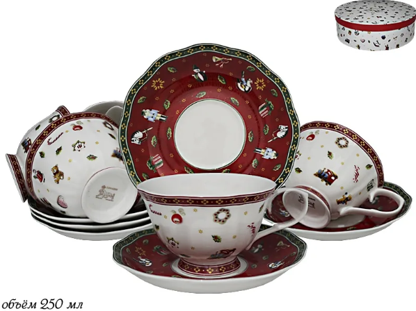 Чайный набор 12пр. 250 мл НОВЫЙ ГОД в под.уп.(х6) Фарфор 105-593 фото 1 — Posudio