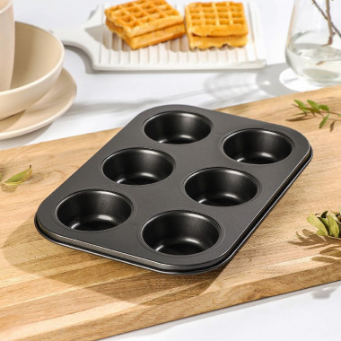 Форма для выпечки с а/п покрытием 26х17х3 см "Жаклин. Круг" 6 ячеек &mdash; Posudio