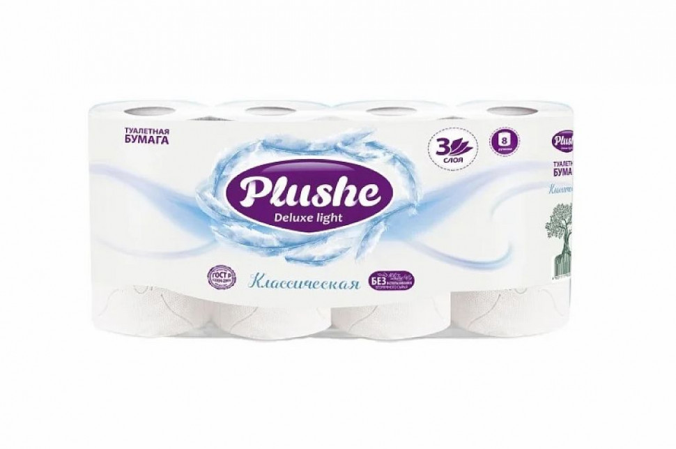 Туалетная бумага Deluxe Light класичесская 8 рул.3 сл. 15 м. белый фото 1 — Posudio