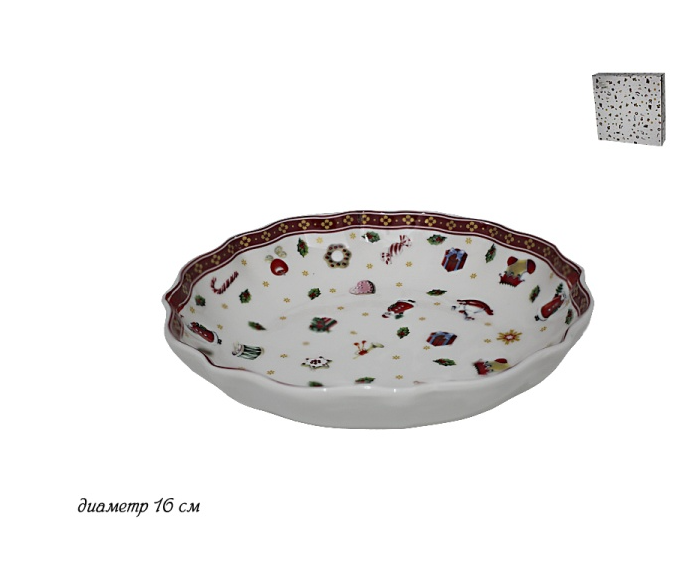 Блюдо 16см НОВЫЙ ГОД в под.уп.(х48) Фарфор 105-602 фото 1 — Posudio