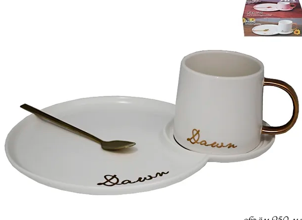 Чашка 250 мл с блюдцем и ложкой в под.уп.(х20)Фарфор 106-029 фото 1 — Posudio