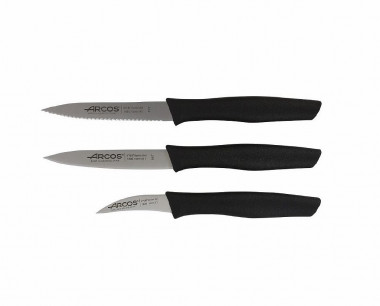 Набор ножей (3шт) для чистки и нарезки овощей, рукоять черная — Posudio