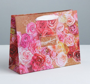 Пакет крафтовый горизонтальный «Цветочное настроение», L 40 × 31 × 11,5 см &mdash; Posudio