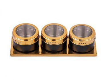 НАБОР ДЛЯ СПЕЦИЙ AGNESS 4 ПР.&quot;ЧЕРНОЕ ЗОЛОТО&quot; НА МАГНИТАХ+МЕТАЛ.ПОДСТАВКА 20*6*5 СМ 912-033 — Posudio