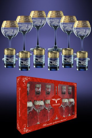 Набор  12пр с рис &quot;Греческий узор&quot; (Гусь Хрусталь) — Posudio