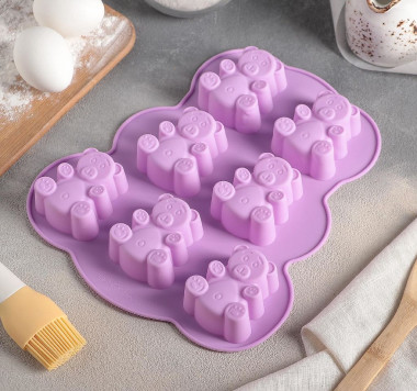 Форма для выпечки 7 ячеек "Животные.Мишка" 27х24х3,5 см (6,7х3,2 см) цвет МИКС &mdash; Posudio