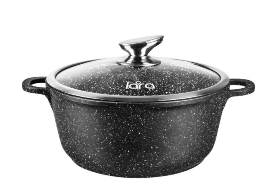 Кастрюля 22см, 3,1л, мрамор, капсул индук дно, крышка (LARA CHOCO) фото 1 — Posudio