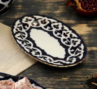 Тарелка овальная 230 код 3002 Пахта в золоте 23см — Posudio