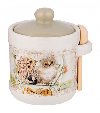 САХАРНИЦА С ЛОЖКОЙ "ДЕРЕВО МУДРОСТИ" 13*11 СМ. ВЫСОТА=12 СМ. / 300 МЛ. &mdash; Posudio