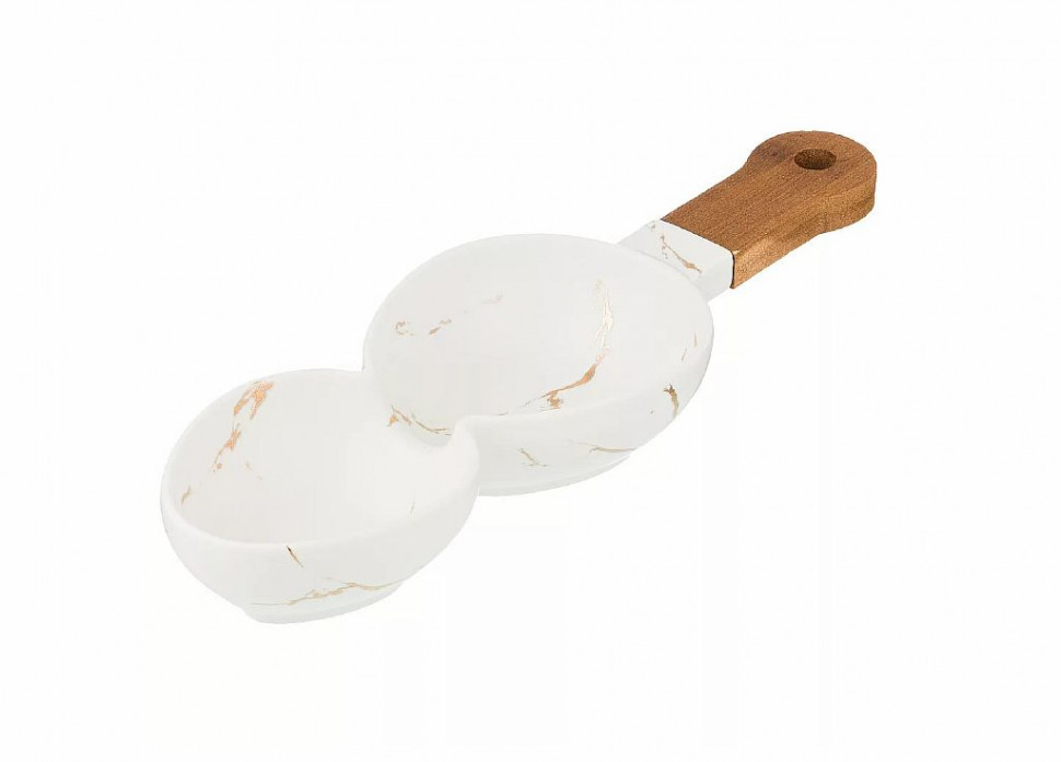 Менажница с дерев ручкой Золотой мрамор бел 34х11,3х5см фото 1 — Posudio