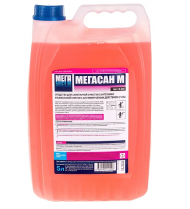 МЕГАСАН М гель ср-во для санит. очистки сантехники и каф. плитки с антимикроб дейст. 5л/3 &mdash; Posudio