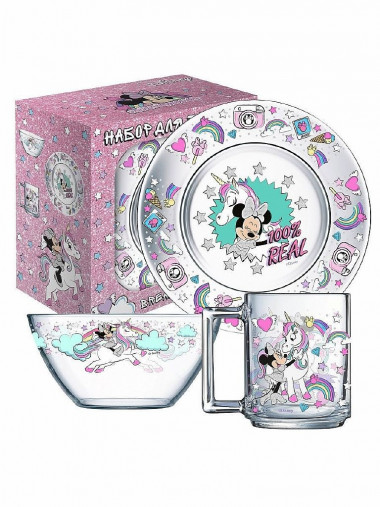 Набор для завтрака 3 предмета МИННИ И ЕДИНОРОГ &mdash; Posudio