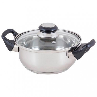 Кастрюля из нерж стали с крышкой (стекло) BAK-01, 1,4 л, ручки - бакелит, , без ТМ — Posudio