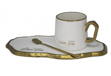 Чашка 280 мл с блюдцем и ложкой в под.уп.(х24) 106-077 — Posudio