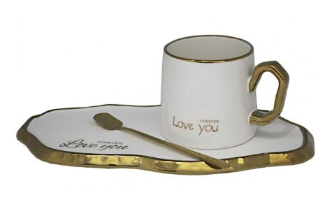 Чашка 280 мл с блюдцем и ложкой в под.уп.(х24) 106-077 фото 1 — Posudio