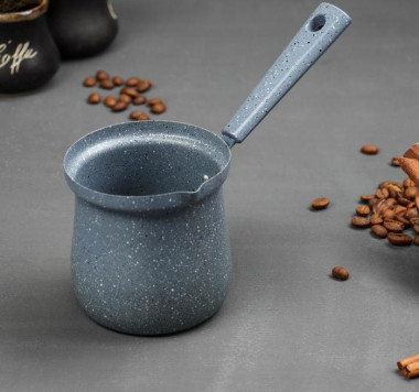 Турка Доляна «Мрамор грэй», 450 мл, d=9 см, 20×9×14 см, антипригарное покрытие, индукция, цвет серый &mdash; Posudio