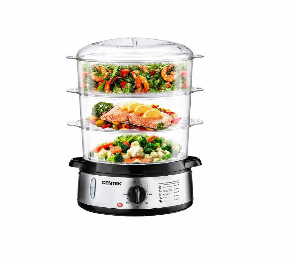 Пароварка Centek CT-1457 стальной корпус 3чаши 9л фото 1 — Posudio