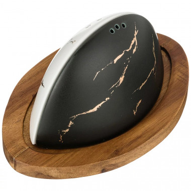 Набор д/специй 2пр Золотой мрамор на деревянной подставке черн и бел — Posudio