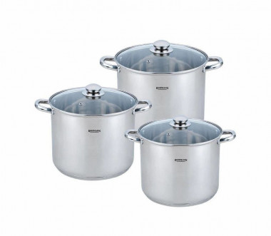 Набор кастрюль 6пр. стекл. крышка  (5,8л, 7,4л, 9,1л) 5-шаговое дно — Posudio