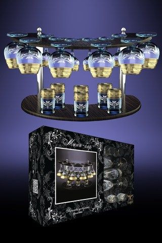 Набор с барной стойкой 19пр. с рис. &quot;Русский узор&quot; (Гусь Хрусталь) — Posudio