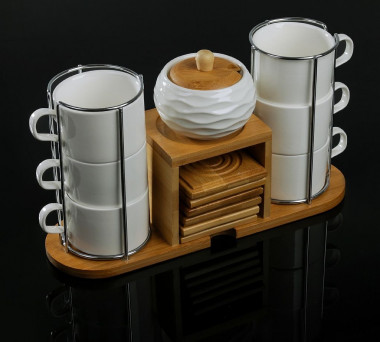 Набор чайный на дерев подставке 13 пр "Эстет" 6 чашек 150 мл, 6 подставок, сахарница 20 мл 3601902 &mdash; Posudio