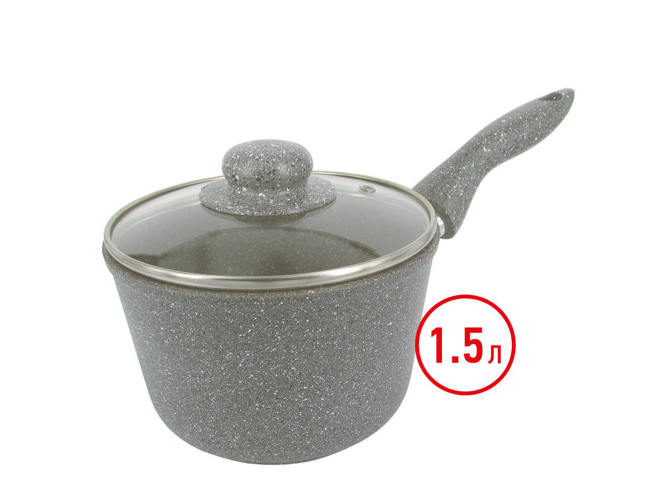 Ковш 1,5л со стек.крыш. Мрамор (Деко), К-150МВ фото 1 — Posudio
