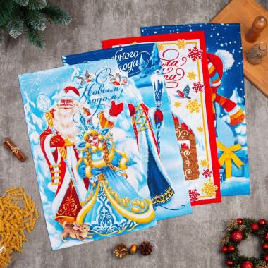 Набор кухонных полотенец Доляна «С новым годом» 35х60см-4шт, 100% хл — Posudio