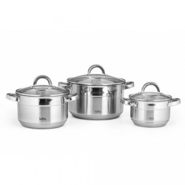 Набор посудыAVRORA 6пр.(каст.2+3,8+6,3л.) индукц дно 9-ти ступ. капс. дно LARA — Posudio